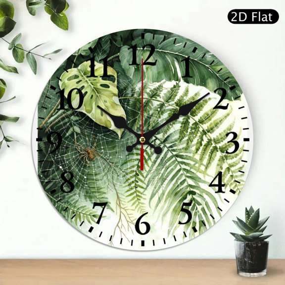 GONGXIFACAI Wall Clock Battery Operated, Spider on Web in Jungle Print, Wall Decor for Linving Room, Lobby Corridor Dining Room Bedroom Office Classroom