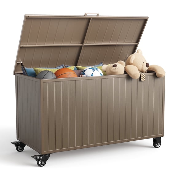 GONICHA 150 Gallon Outdoor Storage Box with Swivel Wheels,Waterproof Deck Box with Lid for Patio Furniture, Garden Tools, Outdoor Cushion,Brown