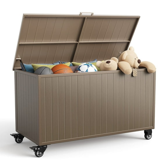 GONICHA 150 Gallon Outdoor Storage Box with Swivel Wheels,Waterproof Deck Box with Lid for Patio Furniture, Garden Tools, Outdoor Cushion,Brown