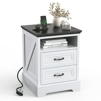 GONICHA 18" End Table with Charging Station,Nightstand with 2 Drawers for Bedroom,White