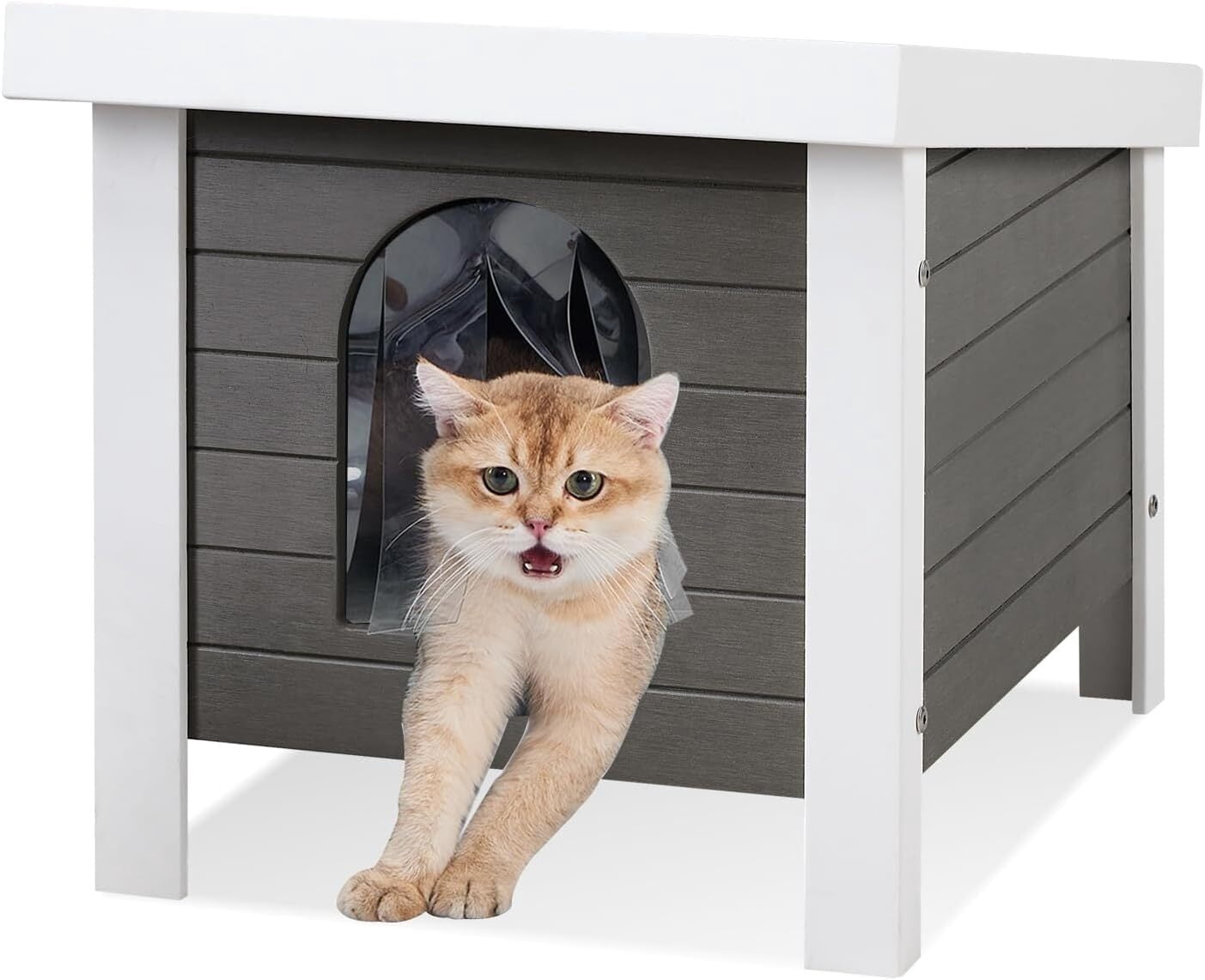 GONICHA 24 "Poly Lumber Outdoor Cat House, Weatherproof Cat Houses for Outdoor Cats, Feral Cat Shelter with Vent Plugs for Outdoor and Indoor - Gray