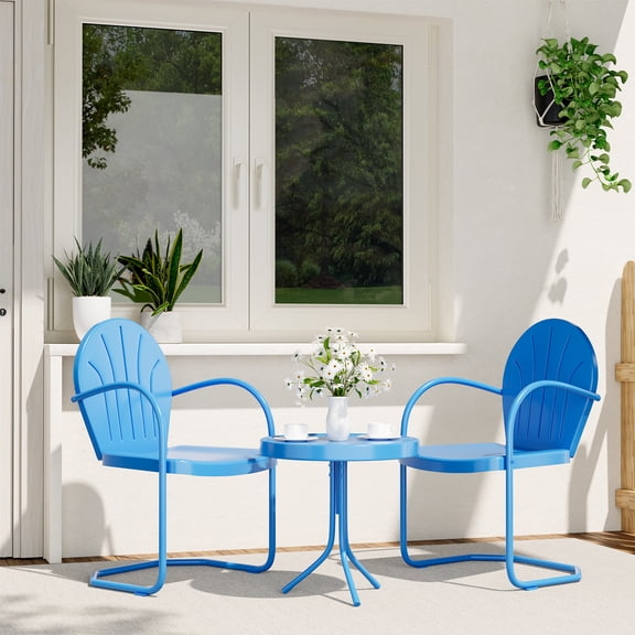 GONICHA 3-Piece Outdoor Bistro Set, Anti-Rust Retro Metal Table and Chairs for Outdoor Indoor, Blue