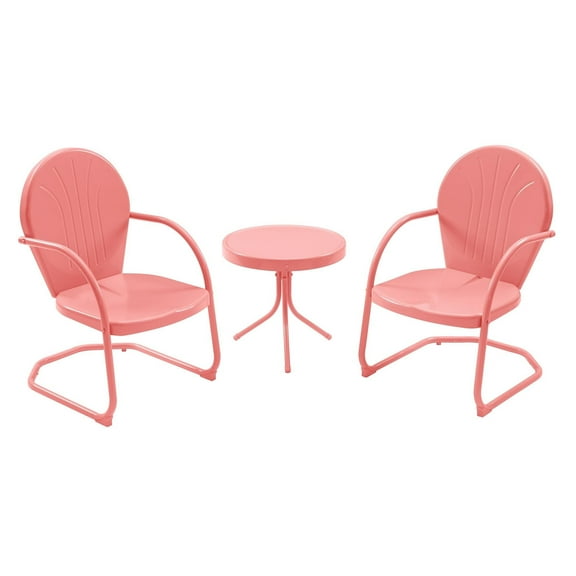 GONICHA 3-Piece Patio Bistro Retro Metal Outdoor Seating Conversation Set,2 C-Spring Motion Armchairs and Round Side Table,Pink