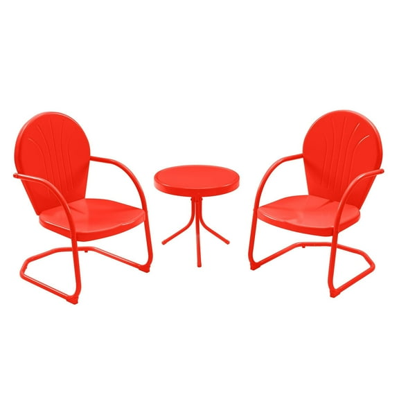 GONICHA 3-Piece Patio Bistro Retro Metal Outdoor Seating Conversation Set,2 C-Spring Motion Armchairs and Round Side Table,Red