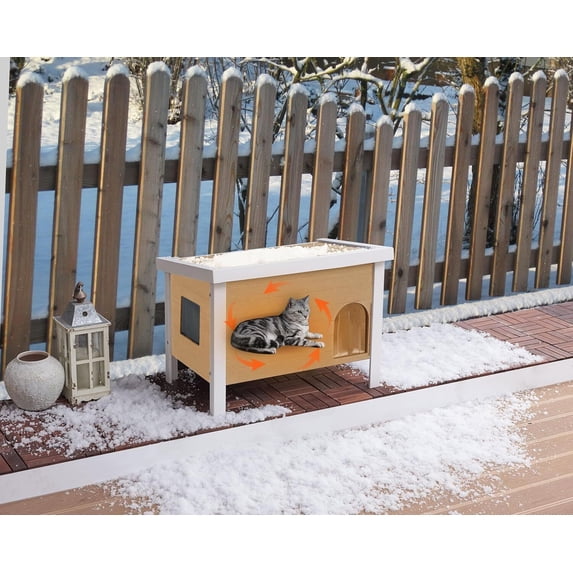 GONICHA Outdoor Cat House Weatherproof, Poly Lumber Cat Houses for Outdoor Cats Insulated, Feral Cat Shelter with Escape Door and Openable Roof ,Teak color