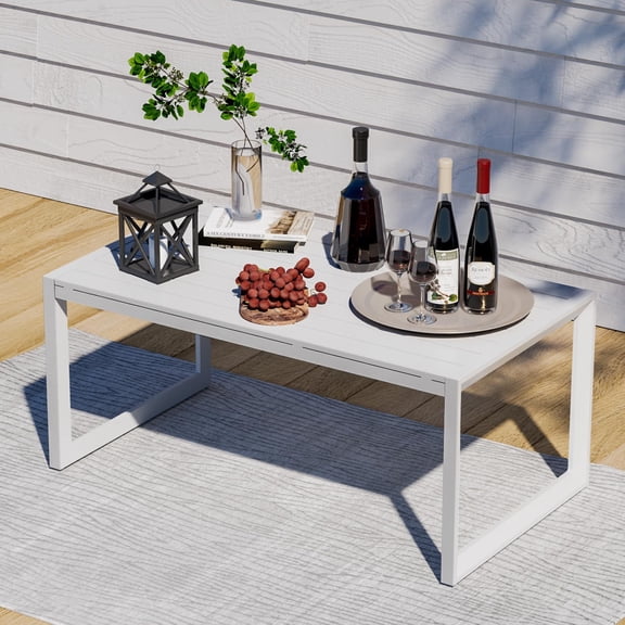 GONICHA Outdoor Coffee Table for Patio, Aluminum All-Weather Modern Metal Coffee Table, White