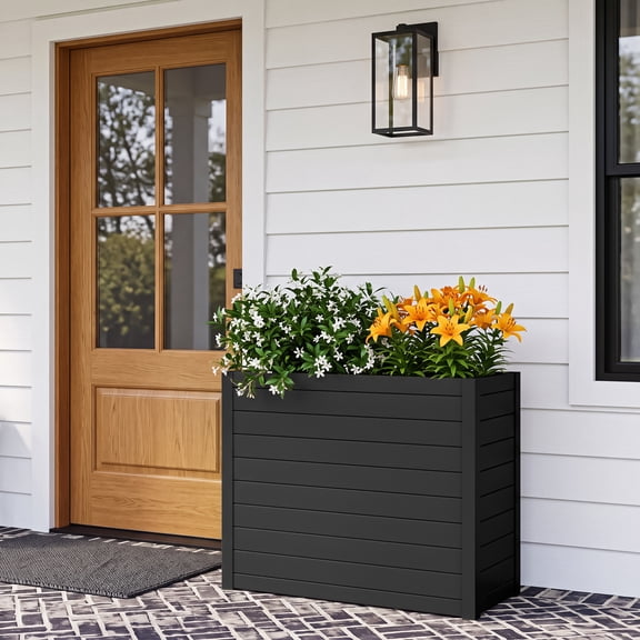GONICHA Outdoor Planter Box,Large Rectangular All-Weather Garden Bed for Plants, Flowers, Black
