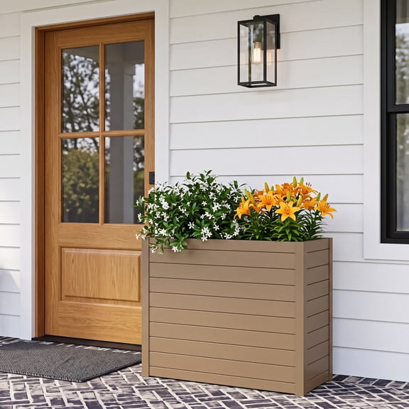 GONICHA Outdoor Planter Box,Large Rectangular All-Weather Garden Bed for Plants, Flowers, Brown