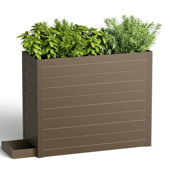 GONICHA Outdoor Planter Box with Removable Drip Tray, All-Weather Large Rectangular Planter for Outdoor or Indoor,Brown