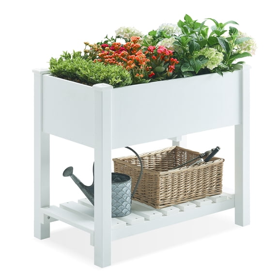GONICHA Planter Box Raised Garden Bed with Storage Racks and Tarps,Superior to Cedar Elevated Garden Bed with Leg,White