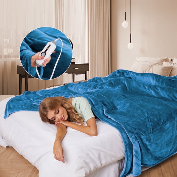 GONUES Electric Blanket 72"x 84" Full Size Soft Warm Flannel Fast Heating Blanket, 4 Fast Heating Levels & 10H Auto off-Blue