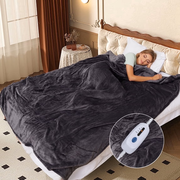 GONUES Electric Blanket 72"x 84" Full Size Soft Warm Flannel Fast Heating Blanket, 4 Fast Heating Levels & 10H Auto off-Dark Grey