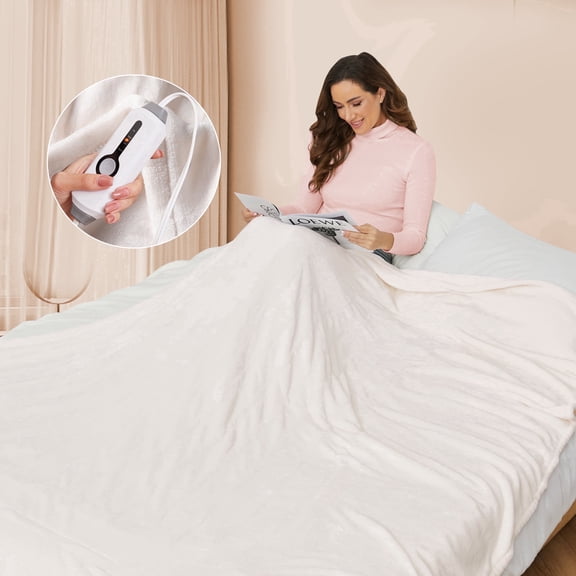 GONUES Electric Blanket 72"x 84" Full Size Soft Warm Flannel Fast Heating Blanket, 4 Fast Heating Levels & 10H Auto off-White