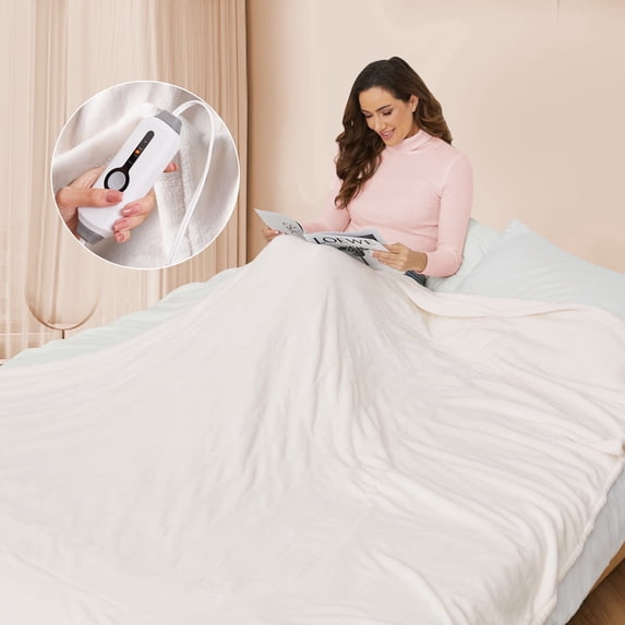 GONUES Electric Blanket 72"x 84" Full Size Soft Warm Flannel Fast Heating Blanket, 4 Fast Heating Levels & 10H Auto off-White