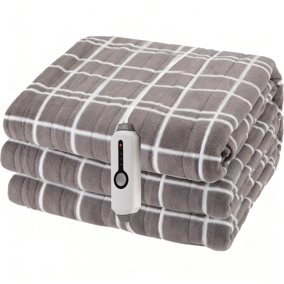 GONUES Electric Blanket, Full - Size 72x84, Soft Single - Sided Fleece, Light Gray Checks