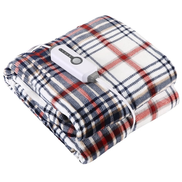 GONUES Heated Throw Blanket 50"x 60" Soft Plaid Warm Flannel Fast Heating Blanket, 4 Fast Heating Levels & 3H Auto off-Blue & White