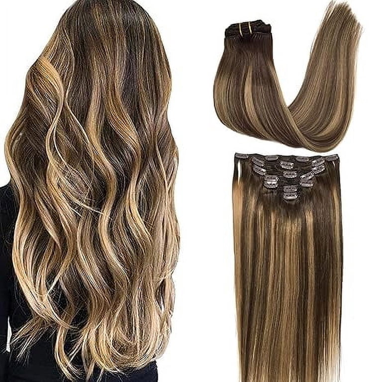 Human Hair Clip In Extension #1b /27 Hair Bulks Homgoss #1b/27/1b Color Straight 18 Clips  main image 2
