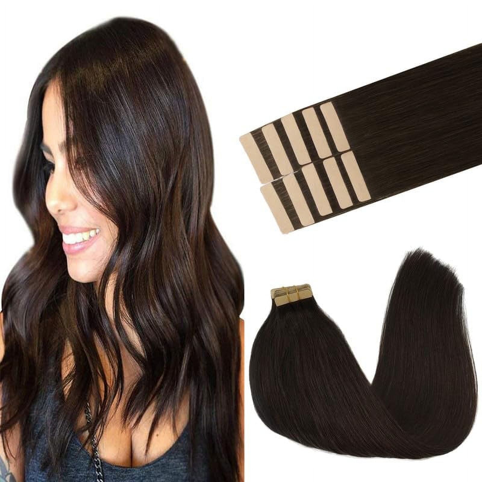 GOO GOO Hair Extensions Tape in Dark Brown Remy Human Hair Extensions