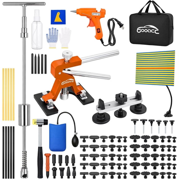 GOOACC 100 PCS Car Dent Puller Paintless Dent Removal Tool Adjustable Lifter Bridge Pullers 2 in 1 T-Bar Slide Hammer Glue Gun Reflector Board Repair Kit for Car Dents Hail Damage Door Body Ding