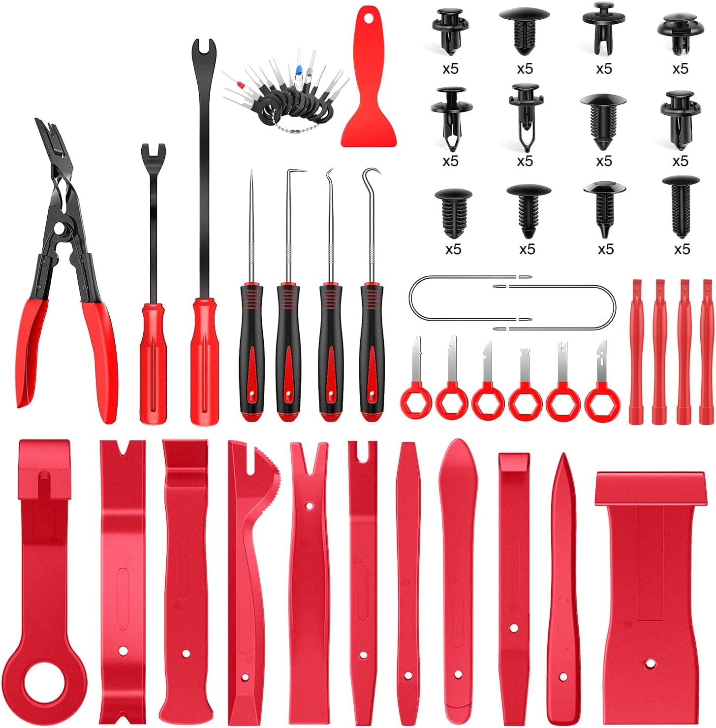 GOOACC 102Pcs, Auto Terminal Removal Tool, Auto Clip Pliers Stereo Removal Tools, Car Upholstery Repair Removal Kit,Precision Hook and Pick Set, Round Handle Crowbar