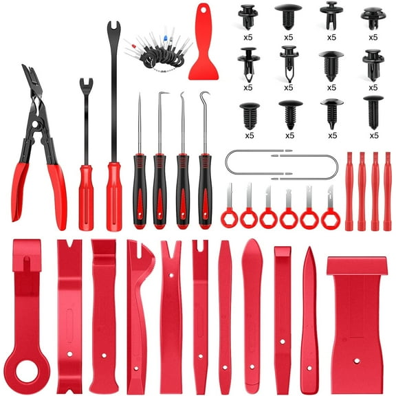 GOOACC 102Pcs, Auto Terminal Removal Tool, Auto Clip Pliers Stereo Removal Tools, Car Upholstery Repair Removal Kit,Precision Hook and Pick Set, Round Handle Crowbar