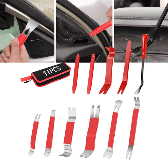 GOOACC 11-Piece Red Car Trim Removal Kit with Storage Box, Pry Tools for Door Panel, Dashboard, Audio & Fastener Removal