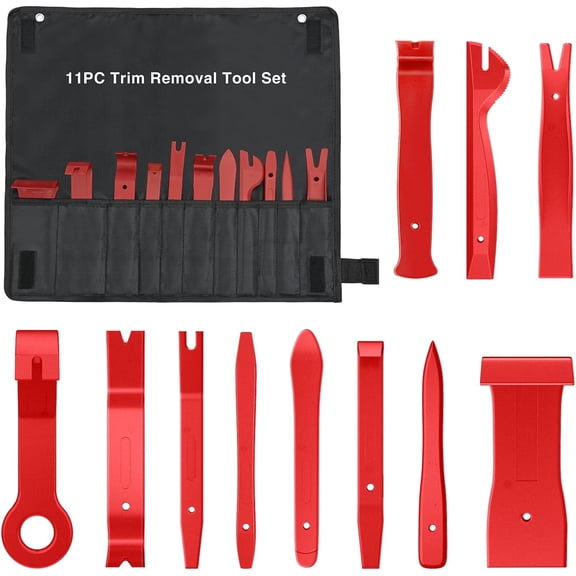 GOOACC 11Pcs Auto Trim Removal Tool Kit No-Scratch Tool Kit for Car Audio Dash Window Molding Fastener Remover Tool Kit-Red