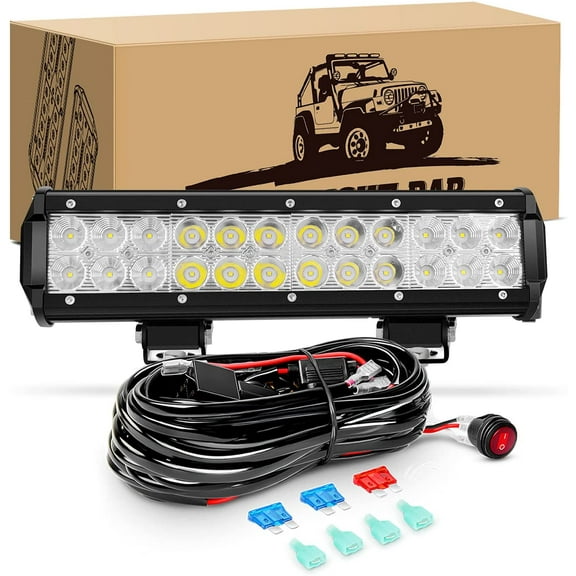 GOOACC 12 inch 72W Led Light Bar Spot Flood Combo Driving Lighting Off-Road Lights Led Lamp Working Light with 16AWG Wiring Harness for Truck Golf Cart SUV ATV UTV Boat