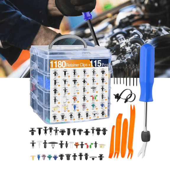 GOOACC 1295-Piece Automotive Fastener and Retainer Clip Assortment Kit - 37 Most Common Sizes Nylon Body Clips with 10 Zip Ties,Fits GM Ford Toyota Honda Chevrolet BMW Benz Audi Nissan Mazda and More