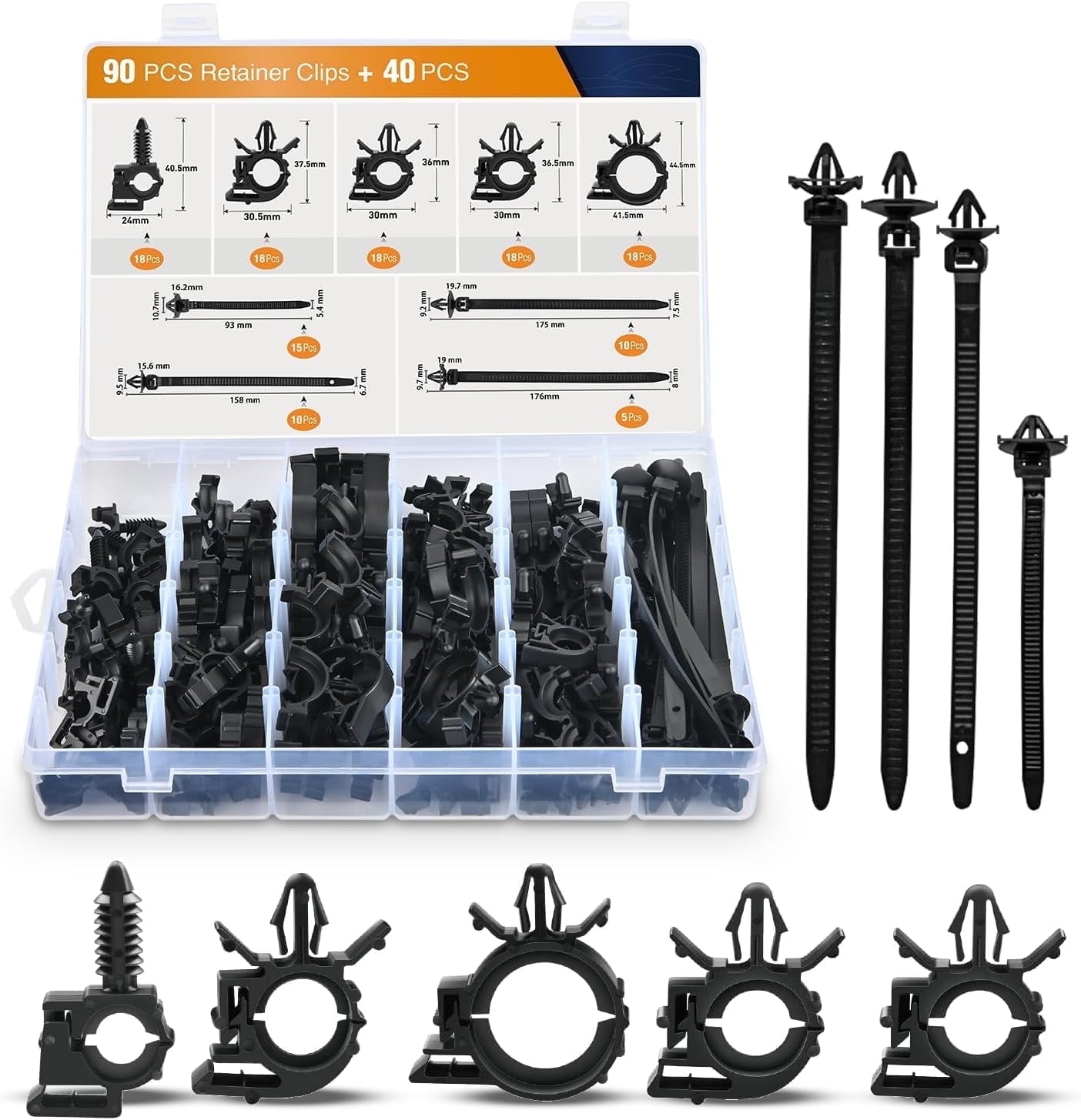 GOOACC 130Pcs Car Wire Loom Routing Clips Assortment 9 Different Sizes 