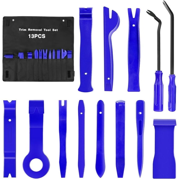 GOOACC 13Pcs Nylon Trim Removal Tool Set for Bumper Fastener Rivet Clips Car Door Clip Panel Audio Video Dashboard Dismantle Blue