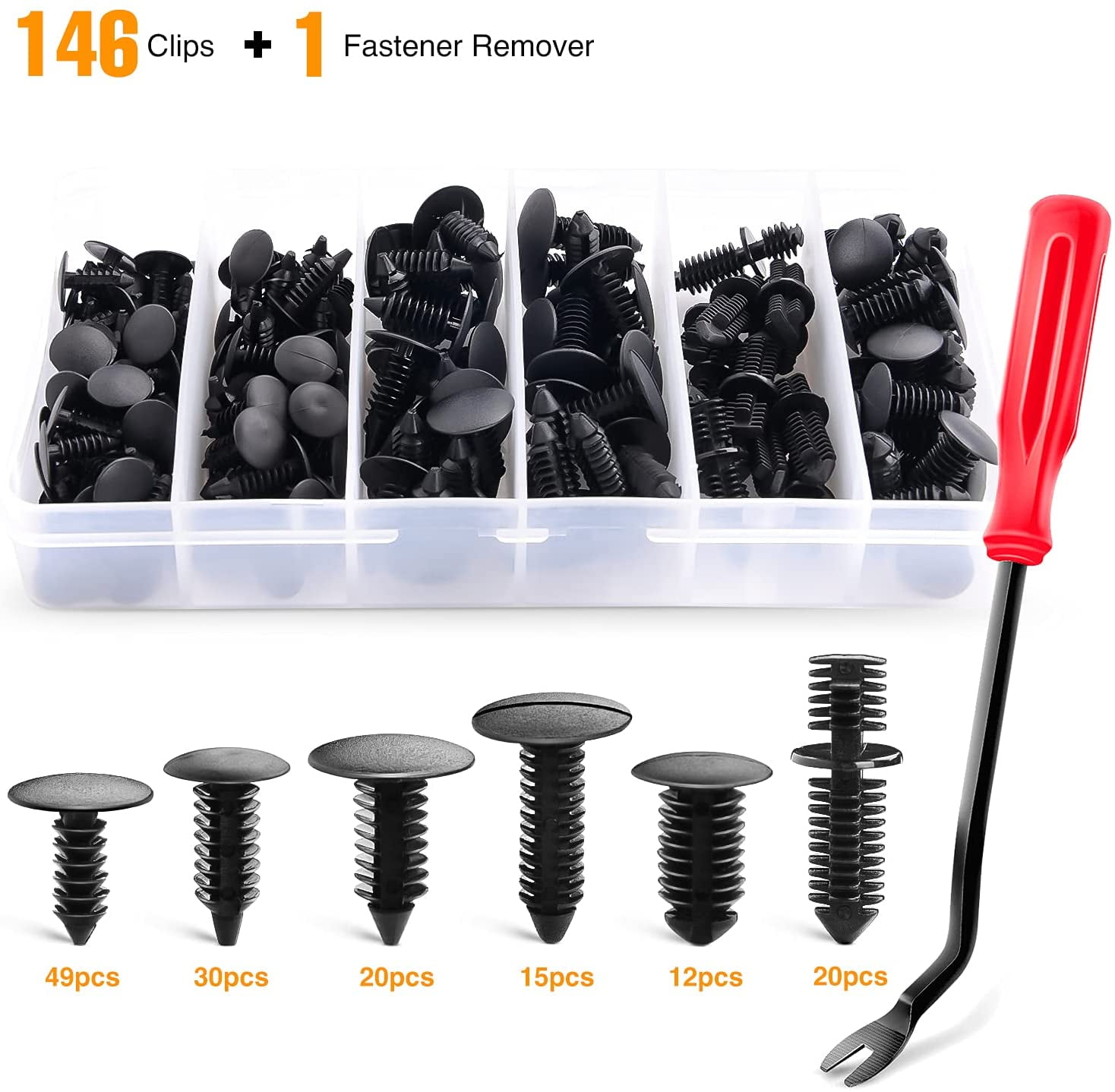 GOOACC 146PCS Nylon Bumper Shield Retainer & Double End Xmas Tree