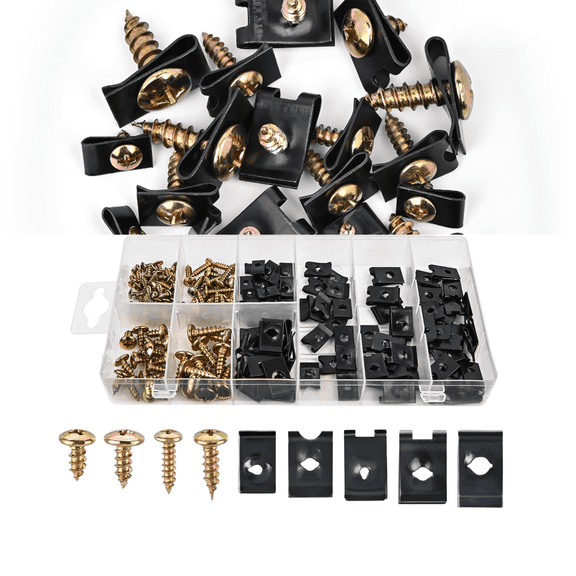 GOOACC 170PCS U Clip and Screw Kit, 9 Sizes Automotive U Nut and Bolt Assortment Set for Door Panel Trim Fender Bumper Interior Fastener Replacement