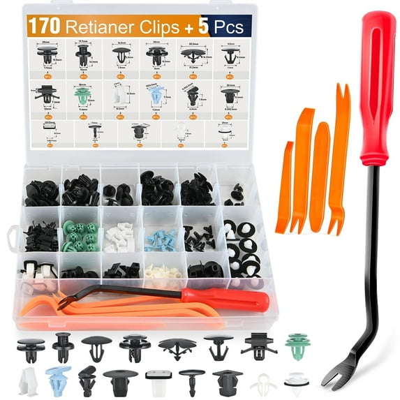 GOOACC 175Pcs Fender Push-Type Retainer 17 Sizes Bumper Wheel Well Liner Hood Insulation Retainer Hood Seal Retaining Clip Hood Release Cable Clip Fasteners Remover for Honda Ford Lincoln