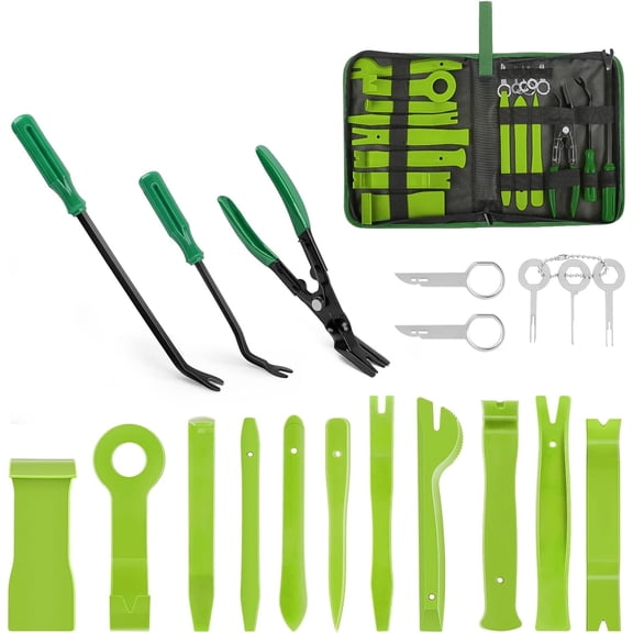 GOOACC 19Pcs Trim Removal Tool Set Panel Fastener Clips Removal Automotive Plastic Upholstery Pliers Removal Install Removal Car Tool with Storage Bag for Trim Panel Audio Clip Pliers Terminal-Green