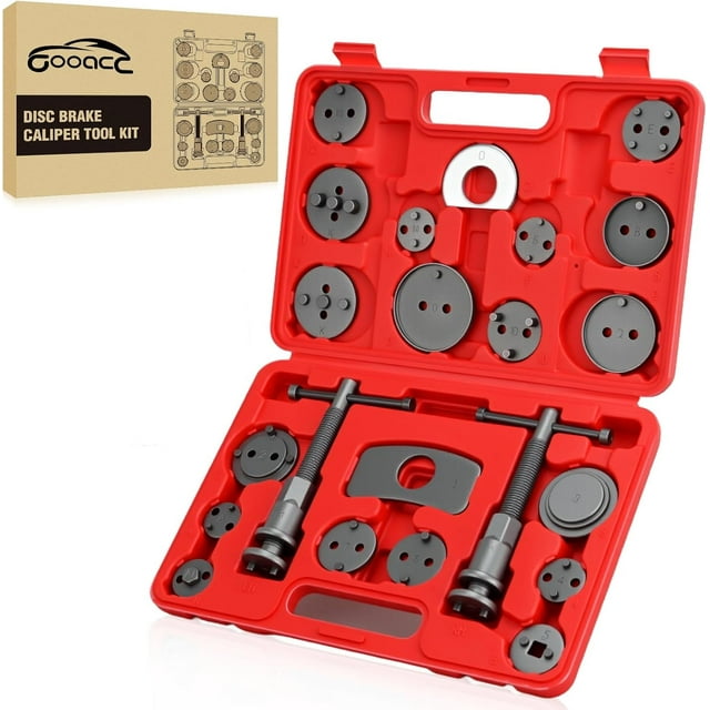 GOOACC 22pcs Disc Brake Caliper Compression Tool Set, Caliper Piston Compressor Tool for Brake Pad Replacement Reset Heavy Duty Brake Tools Brake Caliper Piston Rewind Tool Caliper Press Tool Kit,Red