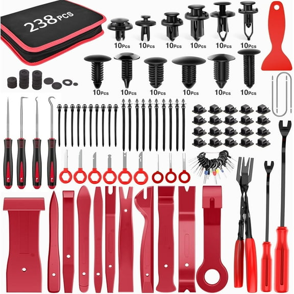 GOOACC 238Pcs Auto Push Pin Bumper Retainer Clip Set Fastener Terminal Remover Tool Adhesive Cable Clips Pry Kit Car Panel Radio Removal Nylon Auto Clip Pliers