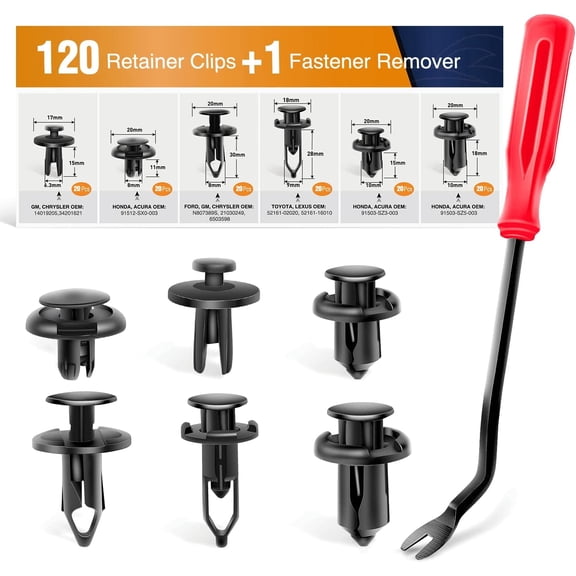 GOOACC 120PCS Car Retainer Clips Kit, 6.3mm 8mm 9mm 10mm Push Rivets Bumper Fasteners with Removal Tool for Auto Body Door Trim Panel