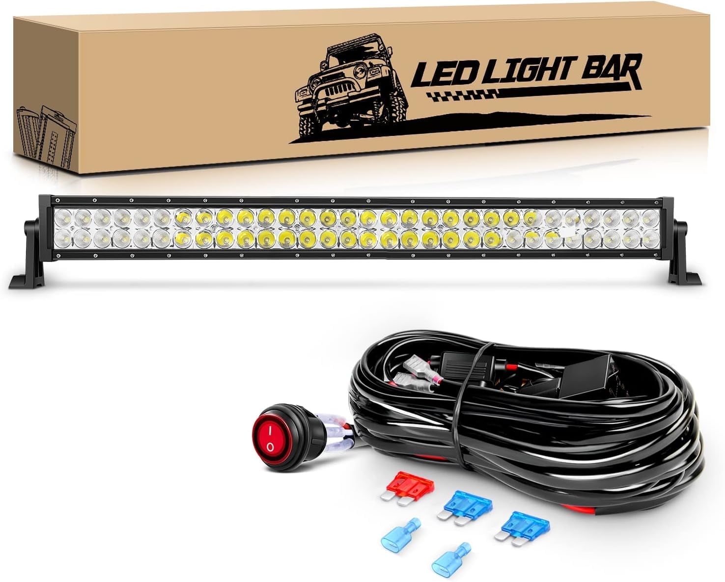 GOOACC 32inch 180W Spot Flood Combo Led Light Bar Off-Road Lights Work Light Driving Lamp Waterproof Fog Light with 16 AWG Wiring Harness Kit for Truck Jeep ATV SUV