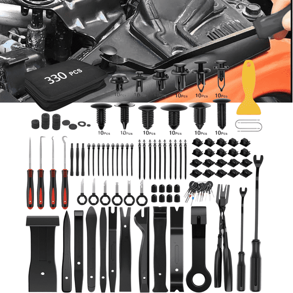 GOOACC 330-Piece Auto Trim Removal Tool Set with Push Pin Bumper Retainer Clips, Fastener Terminal Remover, Adhesive Cable Clips Kit, Car Panel Radio Removal Clip Pliers in Black