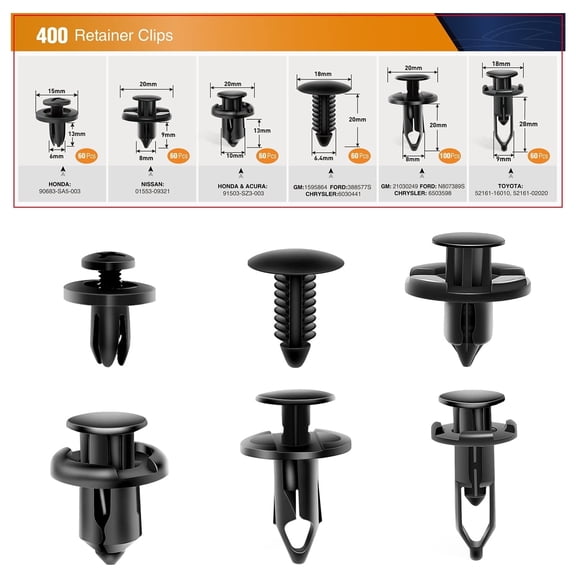 GOOACC 400Pcs Universal Plastic Fender Clips Push Bumper Fastener Rivet Clips Compatible for GM Ford Chrysler Toyota Honda with 6 Most Popular Sizes
