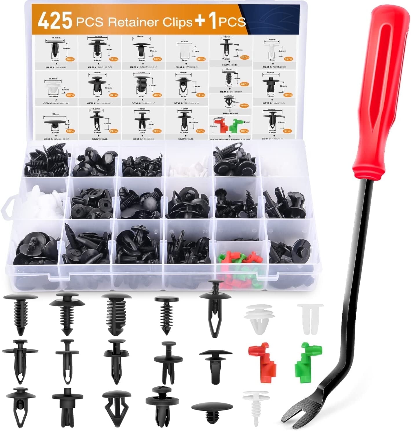 GOOACC 425Pcs Car Body Retainer Clips Set Tailgate Handle Rod Clip Fastener Remover 19 Popular Sizes Auto Push Pin Rivets Door Trim Panel Clips for GM Ford Toyota Honda Chrysler