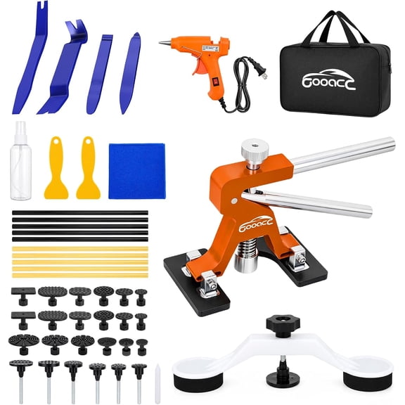 GOOACC 45 PCS Car Dent Puller Paintless Dent Repair Kit Adjustable Lifter White Bridge Pullers Glue Gun & Stick Auto Trim Removal Tool for Car Refrigerator Dents Hail Damage Door Body Ding