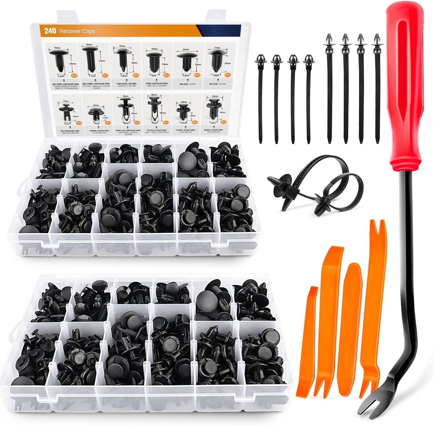GOOACC 480Pcs Bumper Retainer Clips with Fastener Remover Car Plastic Rivets Push Retainer Kit Door Trim Panel Clips for Toyota GM Ford Honda Acura Chrysler