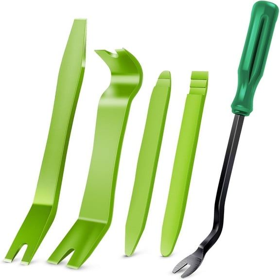 GOOACC 5Pcs Auto Trim Removal Tool Kit No-Scratch Removal Tool Kit for Car Audio Dash Panel Window Molding Fastener Remover Tool Kit-Green