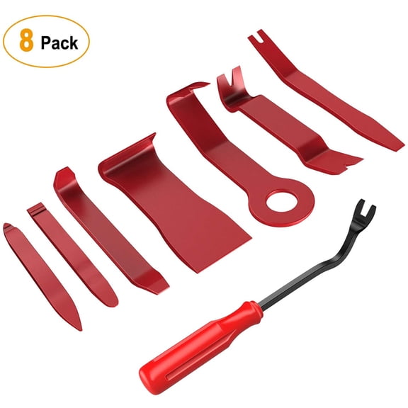 GOOACC 8PCS Auto Trim Removal Tool Kit No-Scratch Pry Tool Kit for Car Audio Dash Door Panel Window Molding Fastener Remover Tool Kit-Red