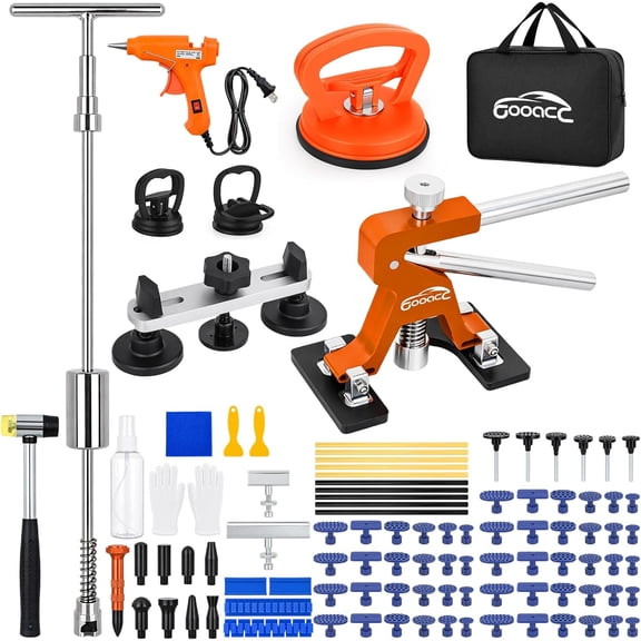 GOOACC 97 PCS Car Dent Puller Paintless Dent Removal Tool Adjustable Lifter Bridge Pullers 2 in 1 T-Bar Slide Hammer Suction Cup Glue Gun Repair Kit for Car Dents Hail Damage Door Body Ding