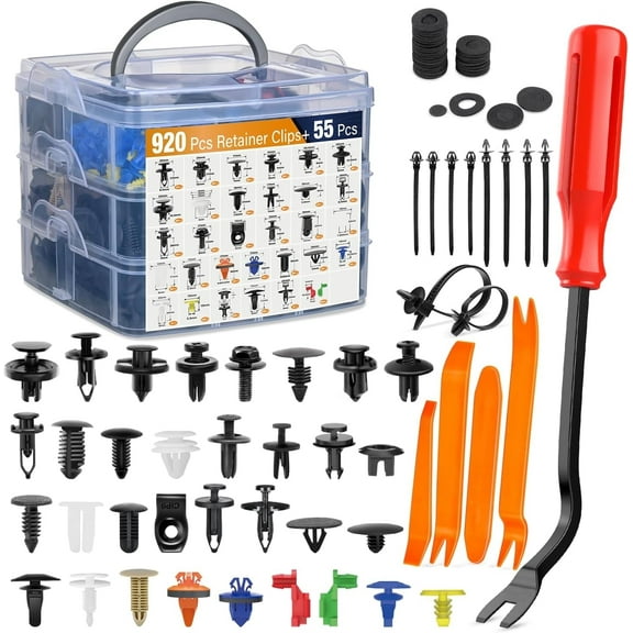 GOOACC 975Pcs Car Push Retainer Clips Auto Fasteners Assortment 33 Most Popular Sizes Bumper Fender Rivets with Cable Ties Remover for Ford GM Toyota Honda Chrysler BMW Benz Audi Nissan Mazda Subaru