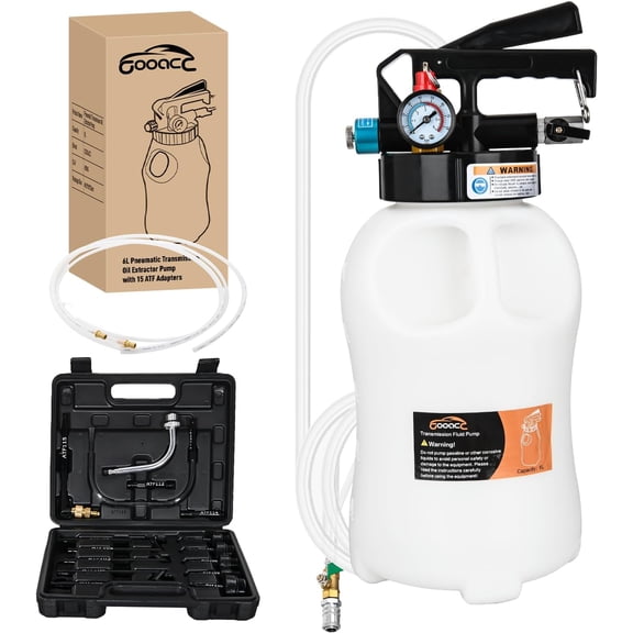 GOOACC Transmission Fluid Pump Kit 6L Automotive Pneumatic Oil Fluid Extractor ATF Refill Dispenser Transfer Pump with 15 ATF Filler Adapters 1.6 Gal 2 Ways Vacuum Fluid Evacuator Oil Change Tool Set