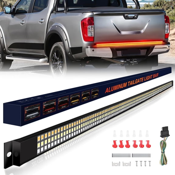 GOOACC Truck Tailgate Light Strip 60" Aluminum Frame led bar Triple Row Tail Lighting Sequential Amber Turn Signal Strobe Red Running Brake White Reverse